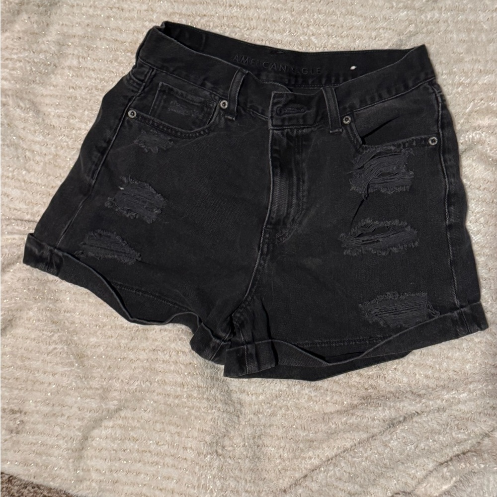 Black Distressed Denim Shorts